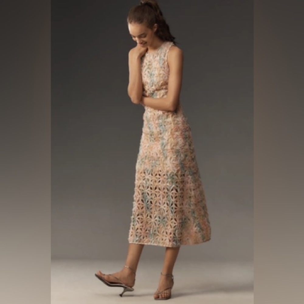 Anthropologie ENDLESS ROSE SLEEVELESS TEXTURED MIDI DRES